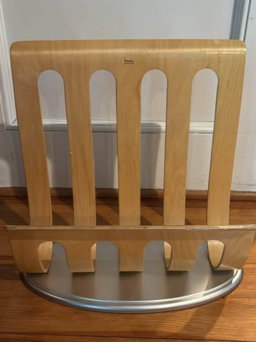 vintage michael graves bent wood magazine holder, scandinavian style blonde wood